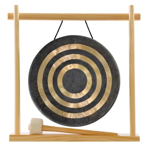 8" to 10" Gongs on My Little Pagoda Gong Stand - Includes Stand, Mallet, & Your Choice of Gong/Perfect Desktop Gong/Sound Healing & Meditation/Bronze Gong/Wooden Stand - size: 10" Lunar Flare