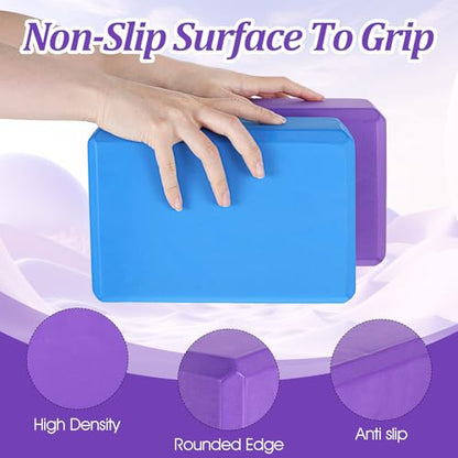 4 Pack Yoga Blocks, High Density Yoga Brick Foam Blocks for Pilates Workout, Improve Strength and Aid Balance and Flexibility, Soft Non Slip Surface for Pilates and Meditation (Multicolor)