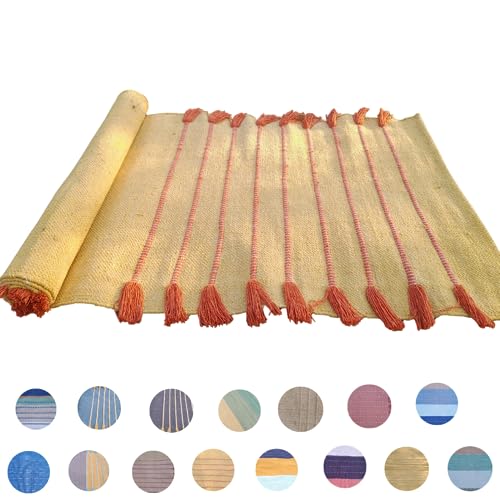 Jaipur art & Rugs Cotton Yoga Mat - Eco-Friendly Hand-Woven Rug - Non Slip & Thick (24”x72”x5mm) for Everyday Fitness at Home - Comfortable Extra-Long - color: Red Yellow