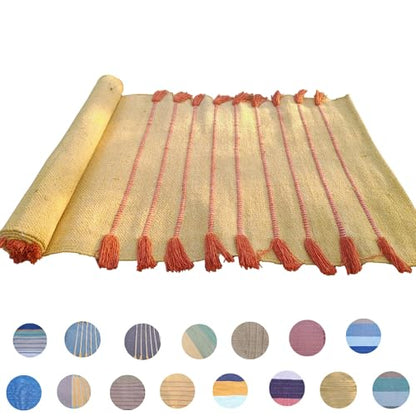 Jaipur art & Rugs Cotton Yoga Mat - Eco-Friendly Hand-Woven Rug - Non Slip & Thick (24”x72”x5mm) for Everyday Fitness at Home - Comfortable Extra-Long - color: Red Yellow