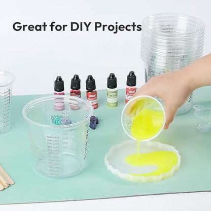Resiners Epoxy Measuring Cups, 50PCS Resin Mixing Cups Set with Sticks | 30 x 24oz & 20 x 8oz cups with Clear oz/ml Markings, 50 Mixing Cups and 50 Stir Sticks for Accurate Epoxy Resin & DIY Mixing