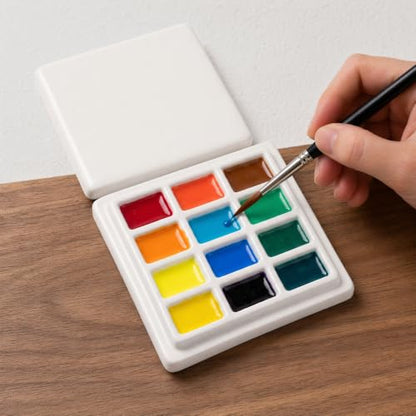 12 Grids Ceramic Palette - Durable Mixing Tray for Watercolor, Gouache, Acrylic, and Oil Paints