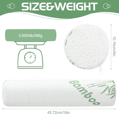 Bucherry 1 Pcs 18 x 4 Inches Cervical Neck Roll Memory Foam Pillow Cylinder Bolster Pillow for Bed Round Neck Support with Removable Washable Cover for Sleeping Travel Yoga Legs Back Lumbar - size: 18 x 4 Inches