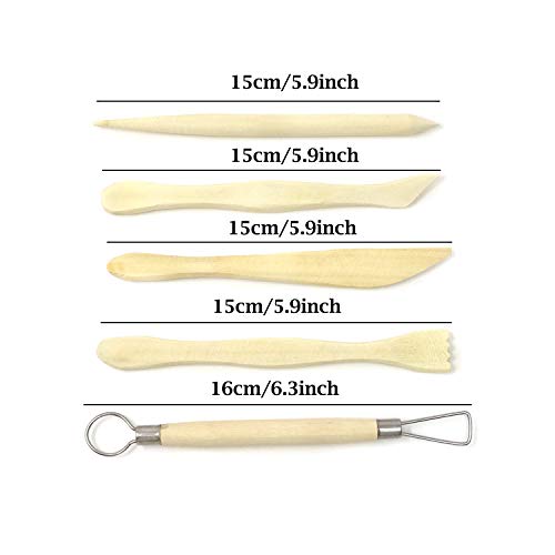 "Honbay 5-Piece Wooden Mini Modeling Tools Clay Sculpture Tools for Cutting, Carving and Smoothing"