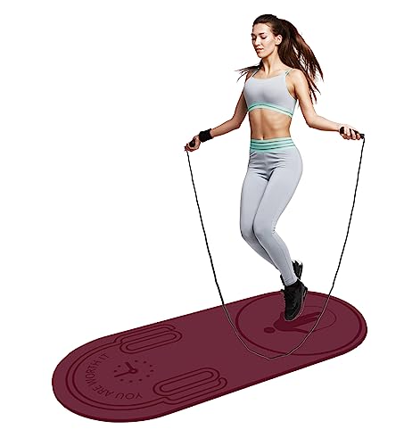8/20/30mm Jump Rope Mat Fitness Exercise Mat Durable, Non-Slip, Workout Mats with Jump Rope & Carrying Bag for Home Gym Flooring (55"x 24") - color: Red-8mm