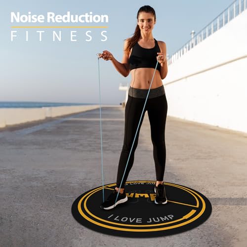 Nisorpa Jump Rope Mat 49'' Round Non-Slip Pad 1/4'' Thick Durable Workout Shock Absorbing for Skipping, Cardio, Cross Exercise, Gym - Black and Yellow