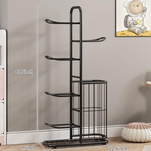 Sports Ball Storage Rack | Adjustable Vertical Stand for Basketball, Soccer, Volleyball & More | Durable Steel Organizer for Garage |5-Ball |45.7 inches, black - size: 5-Balls with Basket