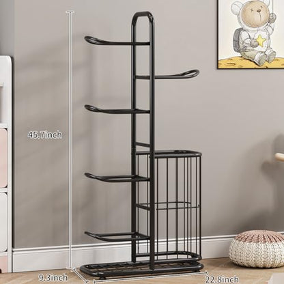 Sports Ball Storage Rack | Adjustable Vertical Stand for Basketball, Soccer, Volleyball & More | Durable Steel Organizer for Garage |5-Ball |45.7 inches, black - size: 5-Balls with Basket