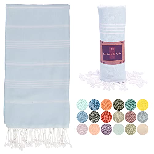 Beach Towel 100% Cotton Turkish Beach Towel Adult 38x70 Inch Pre-washed Absorbent Extra Large|Sand Free Quick Dry BathTowels|Lightweight Blanket|Travel Cruise Camping Spa Gym Yoga Towel|Baby blue - color: White Lightblue