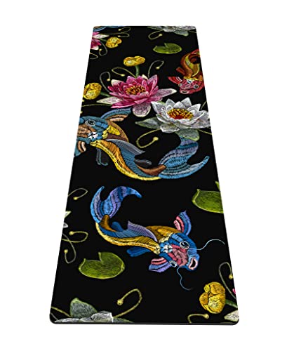 nuveti Yoga Mat Print Extra Thick TPE Non Slip Fitness Exercise Mat with Carrying Bag,72"x24" Extra Thick 6MM Exercise & Workout Mat for Yoga, Pilates Fitness and Floor Exercises - color: Koi