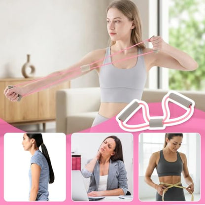 Asnomy Band Set – 8-Tubes Pedal Resistance Band with Handle, Ankle Resistance Band with Figure 8 Resistance Band for Strength Exercises, Training for Stretching The Abdomen,Waist,Arms and Legs - color: Grey Pink