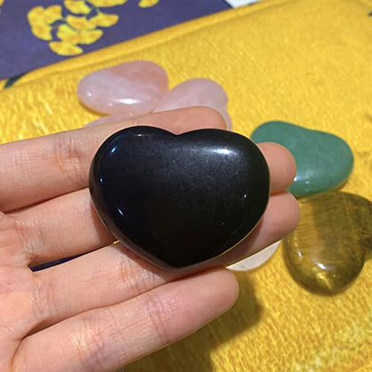 QINJIEJIE 1.8" Large Heart Crystal Stone Black Obsidian Healing Crystals - color: Z - 1.8" Large - Black Obsidian