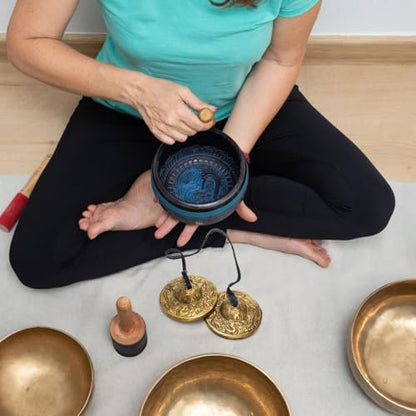 Meditation Chime Bells, 6.3 cm with Embossed Dragon Pattern | Tibetan Tingsha Cymbals with Drawstring Cloth Bag, Meditation Brass Bells for Percussion Instrument, Sound Healing, Yoga