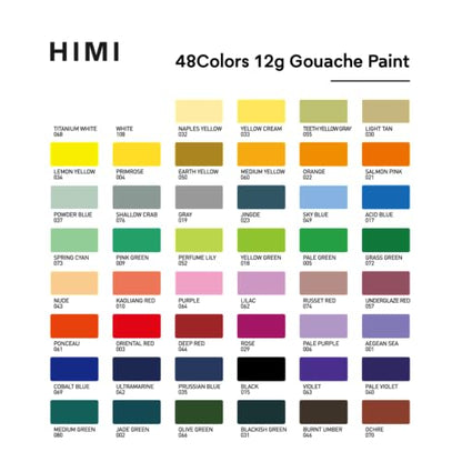 HIMI 48 Colors Twin Cup Jelly Gouache Paint Set, – Complete Art Kit with Pad, Paint Refill, Palette, Brushes, Painting Knife, Foldable Frame for Beginners, Students & Artists