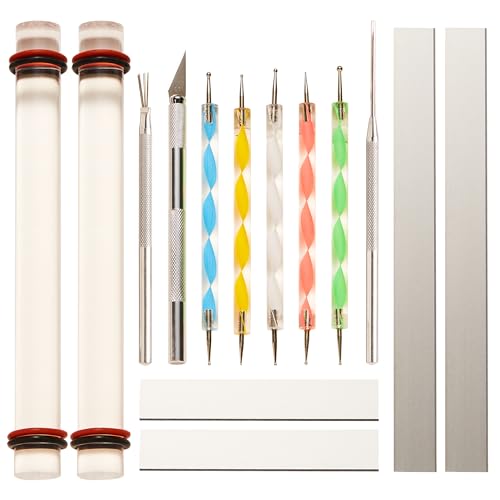 14 Pcs Clay Tools & Pottery Tools Kit, Polymer Clay Earring Making Kit | with Acrylic Clay Roller and Thickness Rings Clay Cutters for Jewelry Making & Air Dry Clay Tools Set - size: Pack of 14