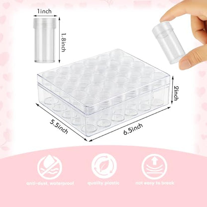 Embroidery Diamond Storage Box, 30PCS Big Clear Plastic Bead Containers with Silicone Funnel for Jewelry Painting DIY Art Craft Rhinestones Sewing Cosmetic Nail Glitter Powder - size: 6.5 x 5.5 x 2inches