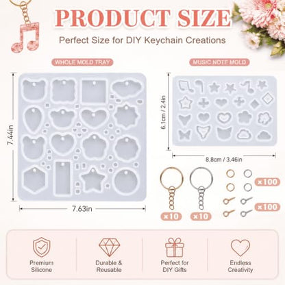 Silicone Resin Molds for Keychain and Pendant Making, 2 Mold Starter Kit with 220PCS Accessories, DIY Casting Set for Jewelry, Charms and Handmade Gift Crafts