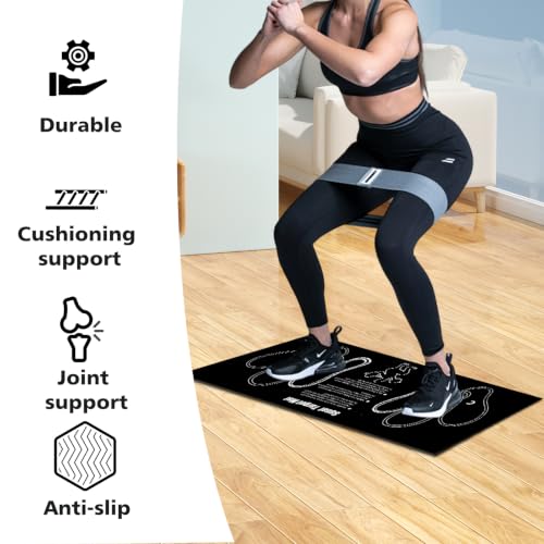 Squat Mat with Foot Position Guide, Anti-Slip Squat Target Mat for Home Gym, Leg, Glute and Ab Workouts, Lightweight Rollable Exercise Mat, 31.5" x 13.78" - color: black
