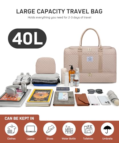 WINDARS Travel Duffle Bag, Weekender Bags for Women with Shoe Compartment, Overnight Bag with Toiletry Bag, Carry On Duffel Bags For Airplanes, Yoga Gym Duffel Bag, Antiquewhite - color: Antiquewhite