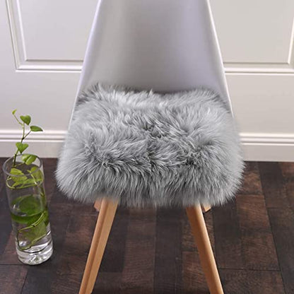 Softlife Grey Faux Fur Sheepskin Chair Cover 2 PCs Seat Cushion Pad Super Soft Area Rugs for Living Bedroom Sofa Dorm (1.6ft x 1.6ft) - color: Grey-2pcs