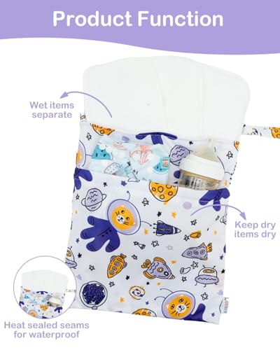 ALVA ALVABABY 2pcs Waterproof Wet Dry Bags,Reusable with Two Zippered Pockets,Baby Cloth Diaper,Travel,Beach,Pool,Daycare,Soiled Baby Items,Yoga Gym Bag,Swimsuits or Wet Clothes 2LW03 - color: Rockets and alien tigers
