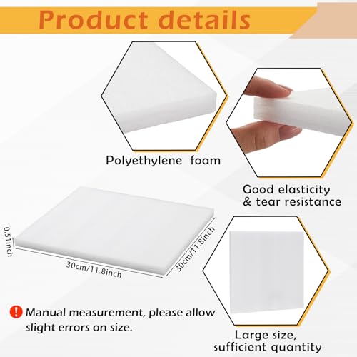 Frienda 8 Pcs Polyethylene Foam Sheet, 12 x 12 x 0.5 Inch Cuttable Packing Foam Pad Cushioning for Tool Box, Cases Craft Shipping Moving and Storage (White) - color: White
