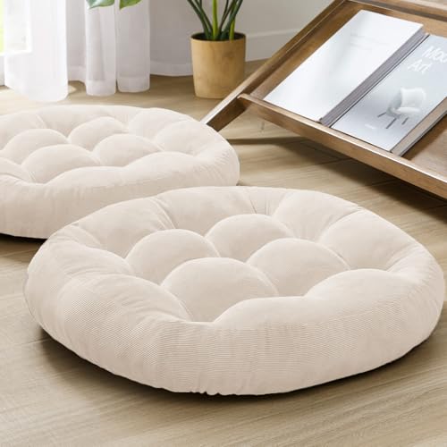 Meditation Cushions Set of 2, Large Floor Pillow for Adults, 22 Inch Round - color: Round | Beige | 2 Pack, size: 2 Pack