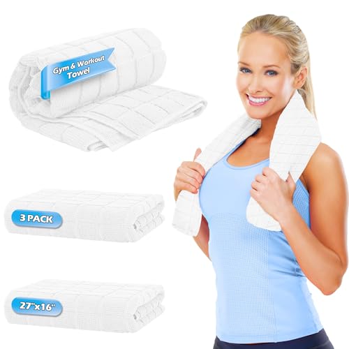 HOMERHYMRE Microfiber Workout Towels, 3 Pack White Gym Sweat Sports Towel for Yoga, Tennis, Running, Exercise, Working Out, Camping, Quick Dry, Highly Absorbent, for Women & Men, 16 x 27 Inch - color: White, size: 3 Pack