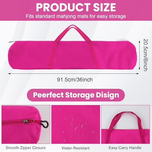 34-Inch Mahjong Mat Bag, Heavy-Duty Canvas Carrying Bag with Center Dual Handles & Smooth Zipper, Fits Mahjong Mat, Racks & Tiles, All-in-One Travel Storage Bag(Pink) - color: Red