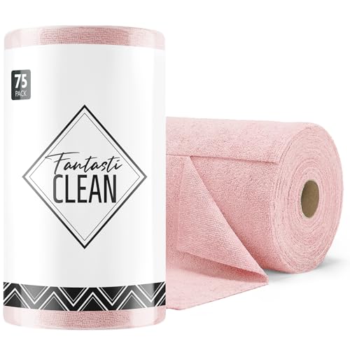 Fantasticlean Microfiber Cleaning Cloth Roll -75 Pack, 12" x 12" (Pink) - color: Pink, size: 75 pack
