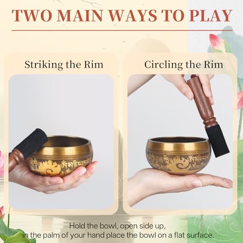 AKLOT HandMade Meditation Singing Bowl: Tibetan Sound Bowl Set with Pure Tone, Sound Bath Bowl with Cushion, Mallet, Spiritual Gift for Chakra Clearing, Mind Healing, Yoga, Prayer, Relaxation (4 Inch) - color: 4 inch Gold
