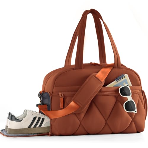 Women's Duffle Gym Bag, Carry-On Shoe Compartment for Weekender Overnight - color: Burnt Orange, size: Medium