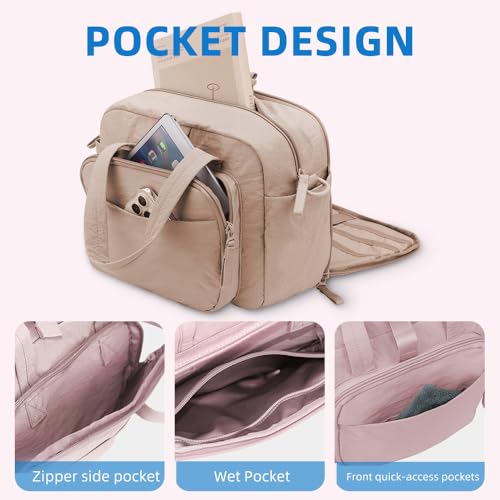 mini gym bag for women, travel duffel bag with wet pockets and Shoe Compartment,Lightweight carry on weekender duffel, water resistant,for sports,yoga,dance,khaki - color: khaki
