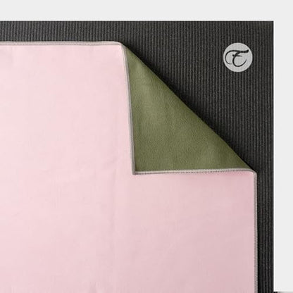 Eunzel Hot Yoga Mat Towel, Reversible Two-Tone 72" x 26.5" | Reversible Two-Tone Design, Absorbent Microfiber, Hot Yoga & Pilates, Soft Double-Sided Fabric - color: Army Green& Pink