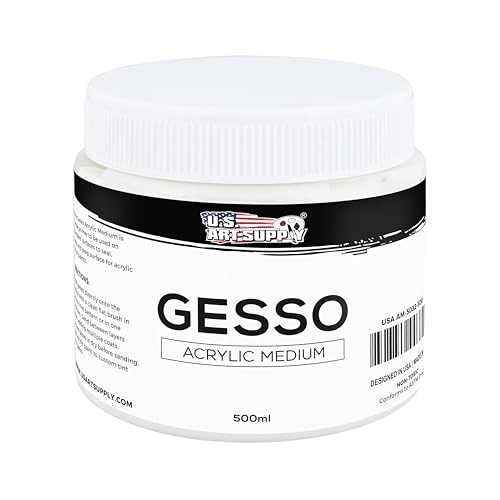 U.S. Art Supply White Gesso Primer 16.9oz (500ml) for Oil & Acrylic Paint | Superior Coverage, Canvas Prep, Mixable White Gesso Paint Artists - color: White