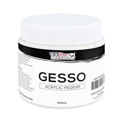 U.S. Art Supply White Gesso Primer 16.9oz (500ml) for Oil & Acrylic Paint | Superior Coverage, Canvas Prep, Mixable White Gesso Paint Artists - color: White