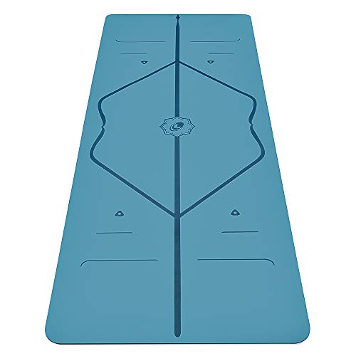 Liforme Travel Yoga Mat - Patented Alignment Design, Advanced Non-Slip Grip | Eco-friendly, Non-Toxic, Sweat-Resistant, long, wide, 4.2mm thick mat for comfort, recommended for Hot Yoga, Free Yoga Bag - color: Blue
