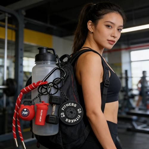Fitness Keychain Barbell Dumbbell Keychain Bag Purse Charms Gym Lovers Fitness Enthusiast Gift Bag backpack Charms - color: Red+black