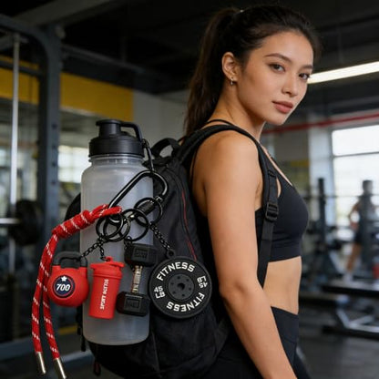 Fitness Keychain Barbell Dumbbell Keychain Bag Purse Charms Gym Lovers Fitness Enthusiast Gift Bag backpack Charms - color: Red+black