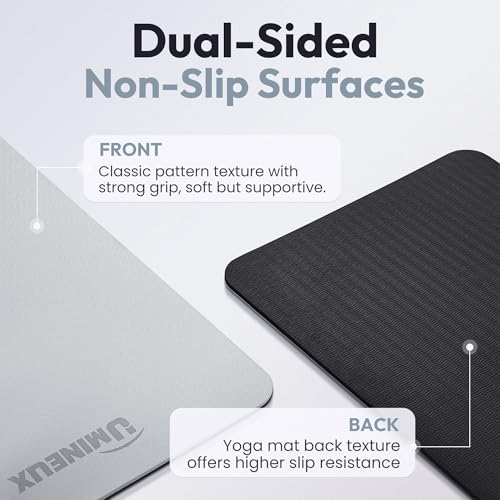Umineux Non Slip Yoga Mat 72"x24" Exercise & Fitness Mat For Women and Men - color: Gray & Black, size: 10MM