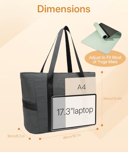 MOYAQI Gym Bag for Women with Zipper, Nurse Work Tote with Compartments, Womens Beach Yoga Bag for Sport, Travel (Gray)