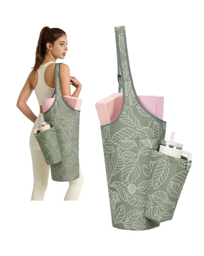 sportsnew Yoga Mat Bag for Women with 40oz Water Bottle Pocket, Pilates Bag - color: Sage Green