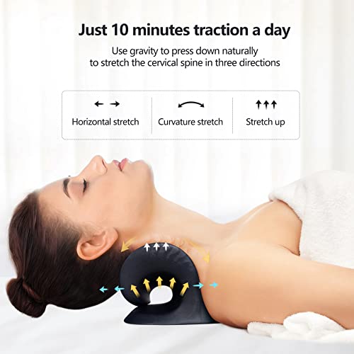 Cozyhealth Neck Stretcher for Neck Pain Relief, Neck and Shoulder Relaxer Cervical Traction Device Pillow for TMJ Pain Relief and Muscle Relax, Cervical Spine Alignment Chiropractic Pillow (Black) - color: Black