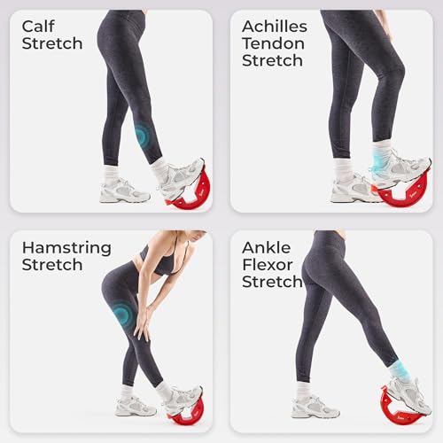 Sunny Health & Fitness Adjustable Calf & Ankle Stretcher | Plantar & Tight Calves Relief, Hamstring & Ankle Strengthener, Mobility & Stretching Device, Fits All Shoe Sizes - color: Red