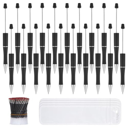 60 Piece Beadable Pens Bulk Set, Beaded Pens DIY with 20 Ballpoint Pen Sets and 40 Refills & Bags, Office Supplies for Office Art Crafts Journaling Party Favors Project Accessories Black - color: Black