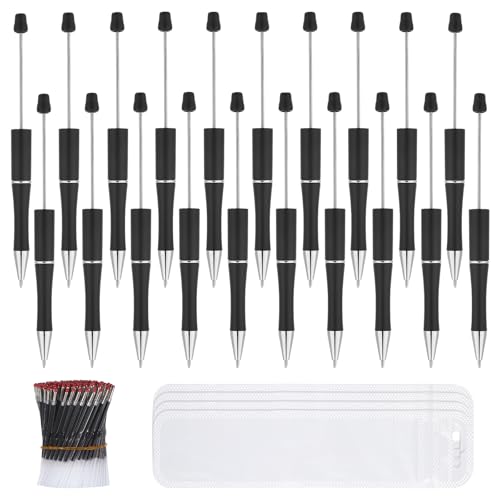 60 Piece Beadable Pens Bulk Set, Beaded Pens DIY with 20 Ballpoint Pen Sets and 40 Refills & Bags, Office Supplies for Office Art Crafts Journaling Party Favors Project Accessories Black - color: Black