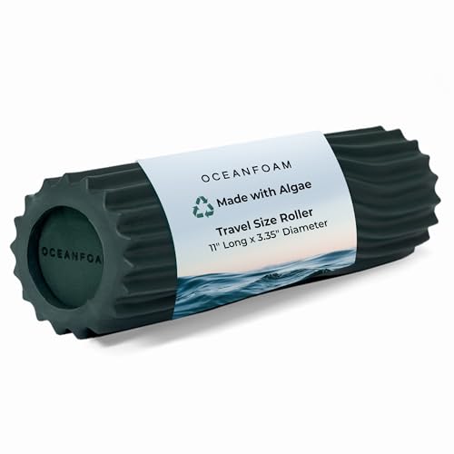 Oceanfoam Ripple Travel Foam Roller (11" x 3.35") Firm Mini Foam Roller for Physical Therapy, Deep Tissue Massage, Back Pain - High Density, Ergonomic Wave Textured - Yoga, Pilates, Exercise (Hunter) - color: Hunter