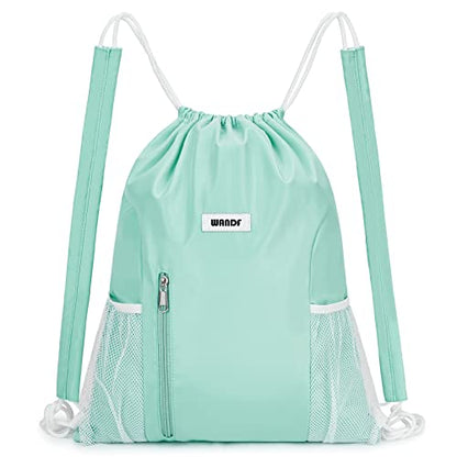 WANDF Drawstring Backpack, Gym String Bag with Shoulder Pad - color: M, Mint Green, size: Medium