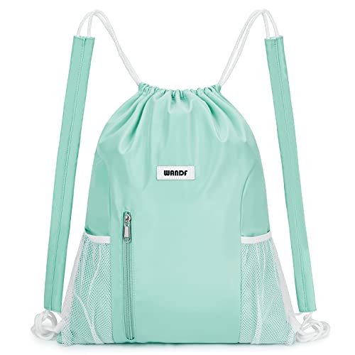 WANDF Drawstring Backpack, Gym String Bag with Shoulder Pad - color: M, Mint Green, size: Medium