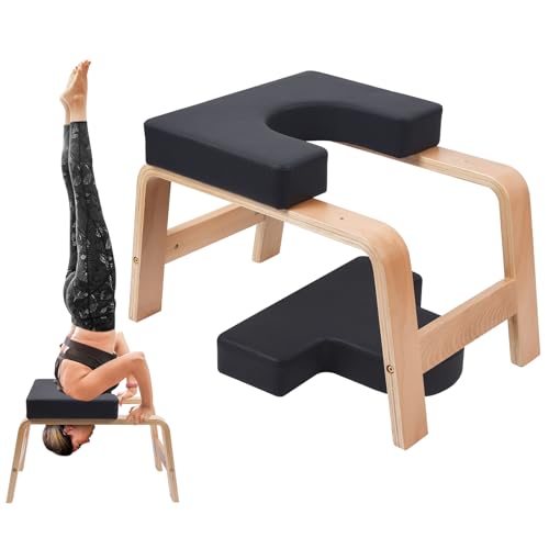 Yoga Headstand Bench PU Pad Headstand Trainer Max Load 300lbs | Yoga Headstand Bench Stress Relief Balance Trainer Supports with Wood Frame and Pu Pad Body Shaping Practice - color: Black